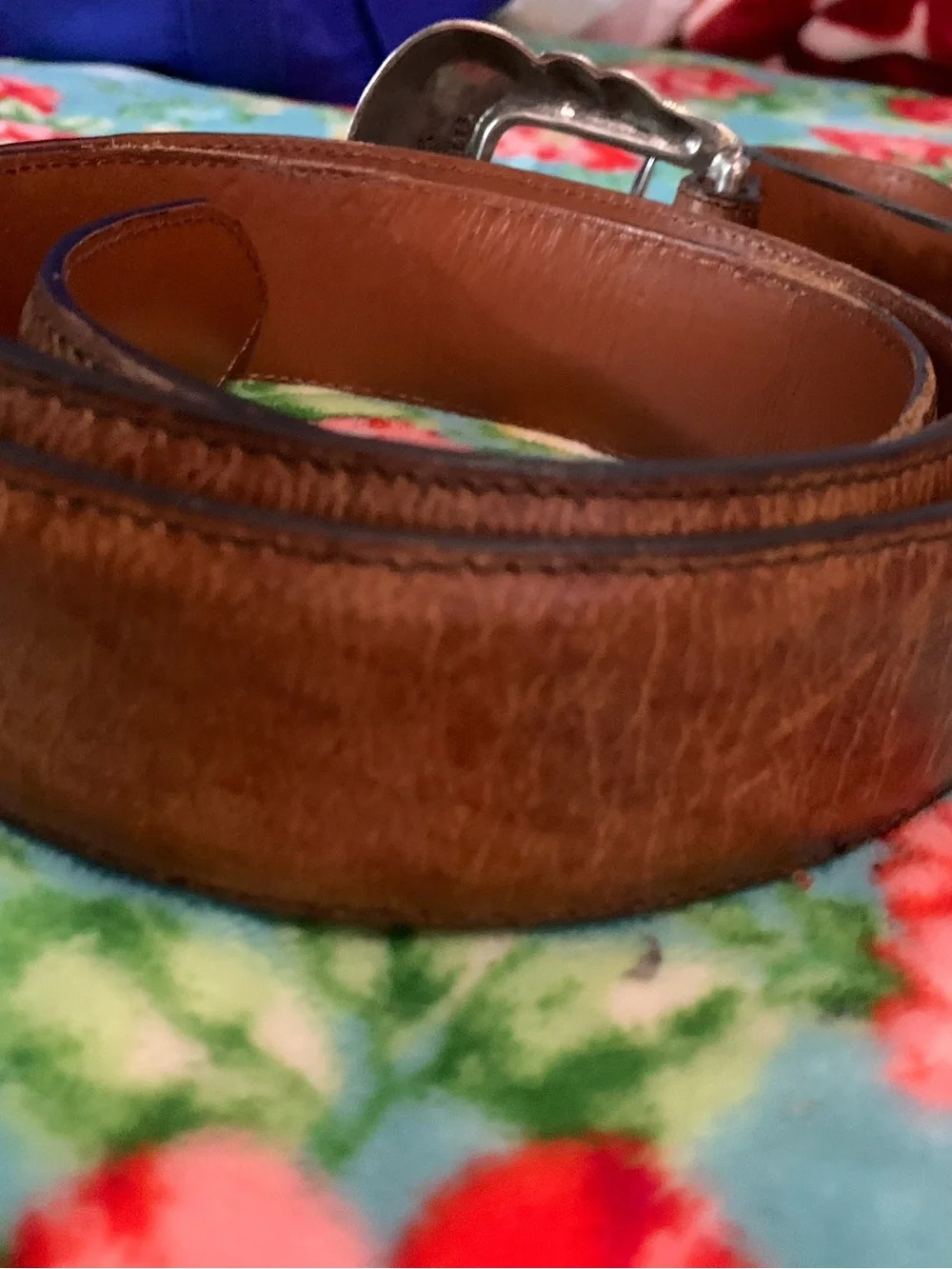 Vintage Lucchese Brown Goat Leather Belt & Silver Buckle